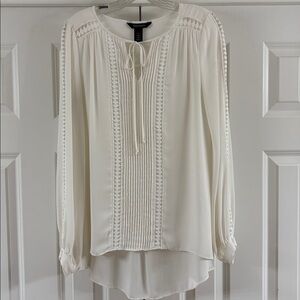 WHBM Ecru Women's Tie-Neck Top. Sz 4. Cute Lacey Details. Excellent condition!